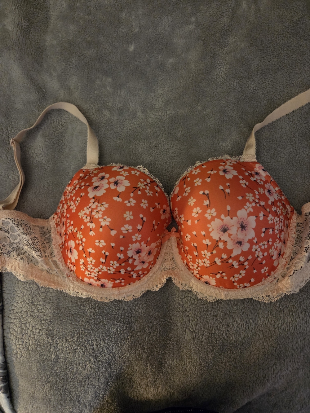 Floral Lace Trim Push-Up Bra in Orange and Coral Pink NWT